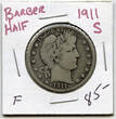 USA Half Dollar 1911-S Barber Silver  - San Francisco Mint - A663