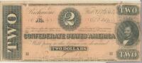 USA Banknoten 1864 $ $2 Two Dollars Confederate States Of America Note Currency T-70 - SR953???? -