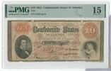 USA Banknoten 1861 $ $10 Confederate States Of America Currency PMG Fine 15 Note T-24 - SS513 -