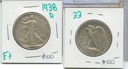 USA Half Dollar 1938-D Silver Walking Liberty 50c Denver Mint - SS817 -