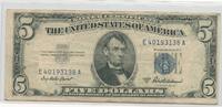 USA Banknoten $5 Silver 1953-A Certificate Blue Seal Note Currency - RK239 -