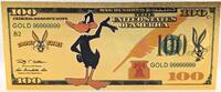 USA Banknoten 100 Dollars Daffy Duck Looney Tunes $ 24K Gold Foil Plated Note Bill - XX128 -