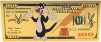 USA Banknoten 100 Dollars Sylvester Cat Sr Looney Tunes $ 24K Gold Foil Plated Note Bill XX129 -