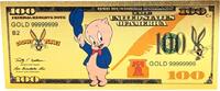 USA Banknoten 100 Dollars Porky Pig Looney Tunes $ 24K Gold Foil Plated Note Bill - XX135 -