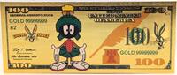USA Banknoten 100 Dollar Marvin the Martian Looney Tunes $ 24K Gold Foil Plated Note Bill XX141 -