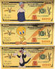 USA Banknoten 100 Dollar Looney Tunes Tweety Sylvester Granny $ 24K Gold Plated Bills - XS23 -