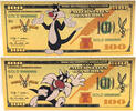 USA Banknoten 100 Dollar Sylvester Pussycat Sr & Jr Looney Tunes $ 24K Gold Plated Bills XS28 -