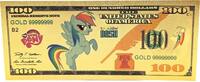 USA Banknoten 100 Dollars My Little Pony Rainbow Dash $ 24K Gold Foil Plated Note Bill - XX147 -