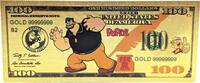 USA Banknoten 100 Dollars Brutus Bluto Popeye $ 24K Gold Foil Plated Note Bill - XX149 -