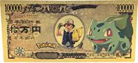 USA Banknoten 100000 Yen Bulbasaur Pokemon Pikachu Ash ¥ 24K Gold Foil Plated Note - XX162 -