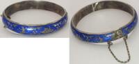 Other Sterling Siam Blue Silver Enamel Engraved Dancers Boat Split Bangle LH064 -