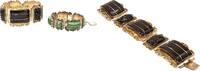 Other Sterling Southwest Green Jasper Black Onyx 7.5in Panel Bracelet Lot of 2 - AJ062 -
