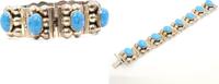 Other Sterling Southwest Sky Blue Turquoise Oval Cab 7.25in Bead Panel Bracelet -AJ072 -