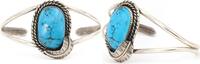 Other Sterling Southwest Turquoise Openwork Feather Vintage 6in Cuff Bracelet - AJ112 -