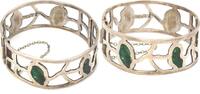 Other Sterling Southwest Malachite Openwork Push Lock Hinge 7in Cuff Bracelet - AJ113 -