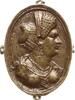 Einseitige hochovale Bronzemedaille Büste einer Dame mit Perlenkette und Haube, unbestimmt, 46 mm x 36 mm -