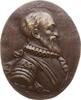 Einseitige hochovale Bronzegussmedaille Geharnischtes Brustbild mit Stehkragen einer unbekannten Persönlichkeit -