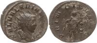 Römische Kaiserzeit Antoninian Saloninus, 258-260, Mediolanum, Saloninus hält Stock und Speer, rechts Standarte -
