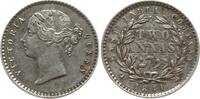 Indien, East India Company 2 Annas 1841 Victoria, 1837 - 1901, Calcutta, erhabenes W W am Halsabschnitt SUP