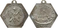 Frankreich, 2. Republik Kleine hexagonale versilberte Bronzemedaille a.d. Februarrevolution in Paris, 22. 23. 24. FEVRIER 1848, Barrikade mit Fahne -