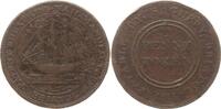 Großbritannien, Königreich, Bristol 1 Penny Token George III., 1760 - 1820, Patent Sheathing Nail Manufactory, Dreimaster -