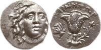 Caria - Rhodos Drachme Helioskopf in 3/4 Profil / Blüte mit Knospen oben AINHTOP, Ainetor Magistrat -