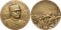 Frankreich, 1. Weltkrieg Bronzemedaille von Huguenin, auf General Castelnau, Blumen sprießen aus Kanonenkugel -