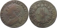 Frankreich Cu 12 Deniers 1792 L Ludwig XVI. 1774-1793. TTB-