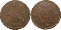 SWEDEN 1 SKILLING GUSTAV IV. ADOLF (1792-1809) OVERSTRUCK ON 2 ÖRE HOST -