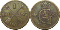 SWEDEN 1 SKILLING GUSTAV IV. ADOLF (1792-1809) OVERSTRUCK ON 2 ÖRE 1747 HOST -