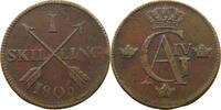 SWEDEN 1 SKILLING GUSTAV IV. ADOLF (1792-1809) OVERSTRUCK ON 2 ÖRE HOST -