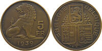 BELGIUM 5 FRANCS BELGIUM 5 FRANCS 1939 PATTERN Wijnants MATTE BRONZE RARE -