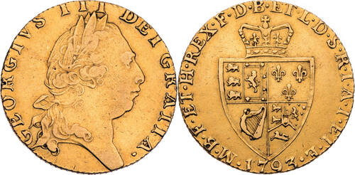 Großbritannien Spade Guinea 1793 George III. (1760-1820), Fünfter Typ, London TTB