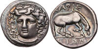 Thessalien Drachme Larissa, Kopf der Nymphe Larissa / Pferd -