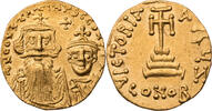 Byzanz Solidus Constans II. mit Constantinus IV., Büsten mit Kreuzkronen / Stufenkreuz -