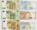 Europa 385 Euro Euro Banknoten, 2. Serie Eisen und Glasarchitektur komplett - 6 Scheine -