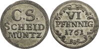 Sachsen, Albertinische Linie 6 Pfennig Friedrich August II. (1733-1763) -