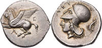 Akarnanien Stater Leukas, Pegasus / Kopf der Athena, Beizeichen Eidechse -