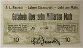 Lohr am Main 10 Milliarden Mark Gutschein der G.L. Rexroth - Lohrer Eisenwerk -