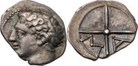 Gallien Obol Massalia, Kopf des Apollon / vierspeichiges Rad -