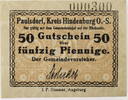 Paulsdorf, Kreis Hindenburg, Oberschlesien 50 Pfennig Gutschein über 50 Pfennige -