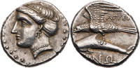Paphlagonien Drachme Sinope, Kopf der Nymphe Sinope / Adler mit Delphin -