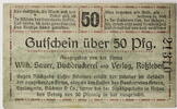 Roßleben, Sauerland 50 Pfennig Notgeldschein Fa. Wilh. Sauer, Buchdruckerei und Verlag -