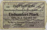Neuwied, Rasselstein 100 Mark Gutschein der Rasselsteiner Eisenwerks-Gesellschaft m.b.H. -