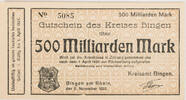 Bingen, Kreis 500000000000 Mark Schein der Inflation - Unterschrieben -