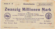 Limburg an der Lahn, Stadt und Kreis 20000000 Mark Gutschein über Zwanzig Millionen Mark - dunkelviolett -