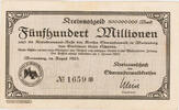 Oberwesterwaldkreis (Hessen-Nassau), Marienberg 500000000 Mark Kreisnotgeld - Fünfhundert Millionen Mark - Westerwälder Bauernhaus Rotzenhahn -