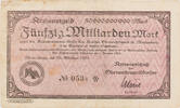 Oberwesterwaldkreis (Hessen-Nassau), Marienberg 50000000000 Mark Kreisnotgeld - Fünfzig Milliarden Mark - Westerwälder Bauernhaus in Rotzenhahn -