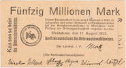 Unterwesterwaldkreis (Hessen-Nassau), Montabaur 50000000 Mark Kassenschein - Fünfzig Millionen Mark - R -