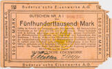 Wetzlar 500000 Mark Gutschein der Buderus`sche Eisenwerke A.-G. - Fünfhunderttausend Mark -
